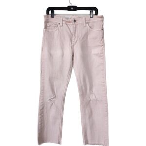Anthro Pilcro Pink Slim Straight 30" Waist Ankle Jeans Distressed Raw Hem